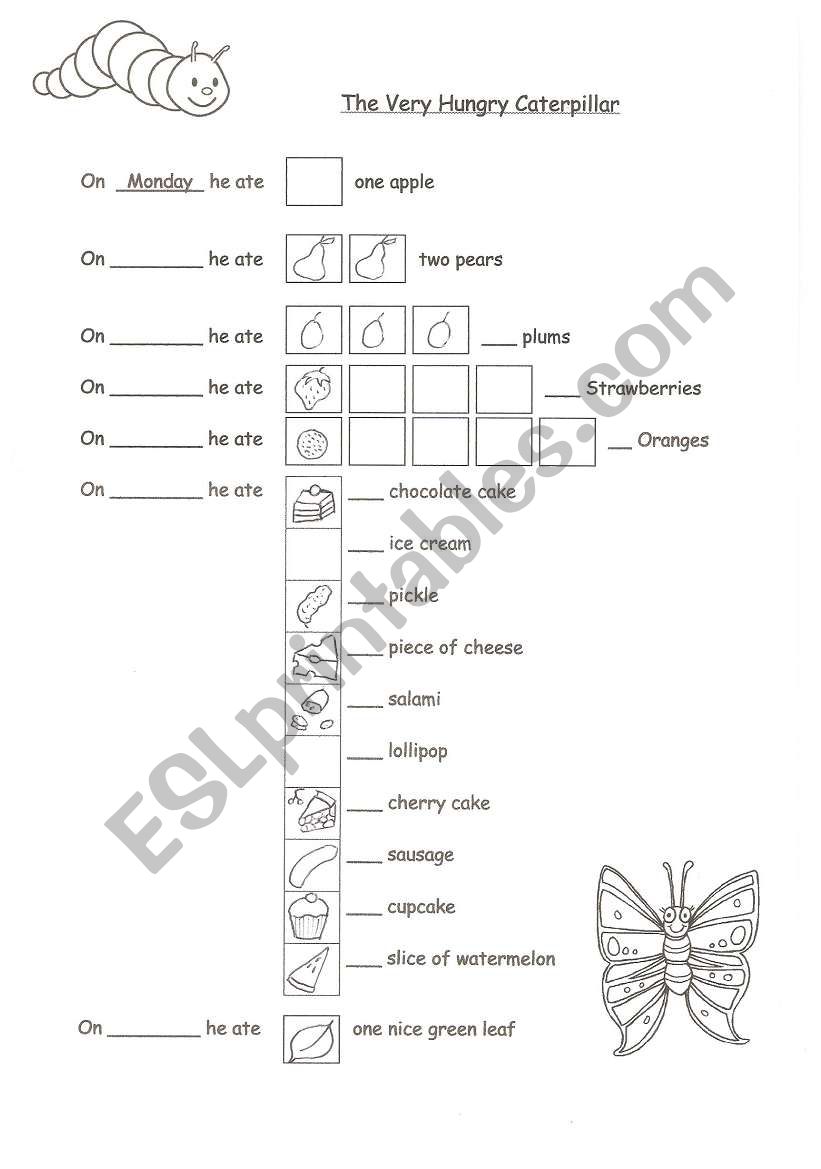 The very hungry caterpillar worksheet