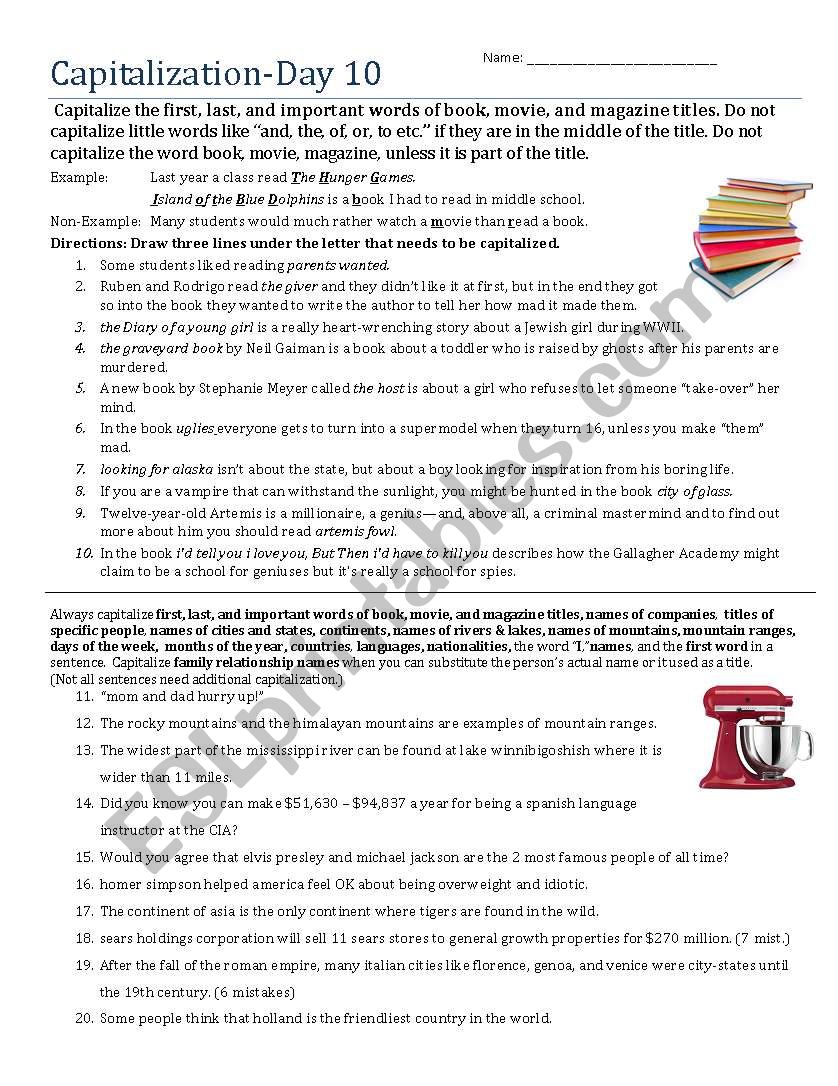 Capitalization- Day 10 worksheet