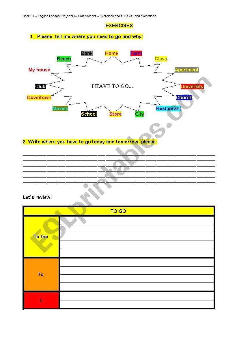 To go - rules and exceptions worksheet