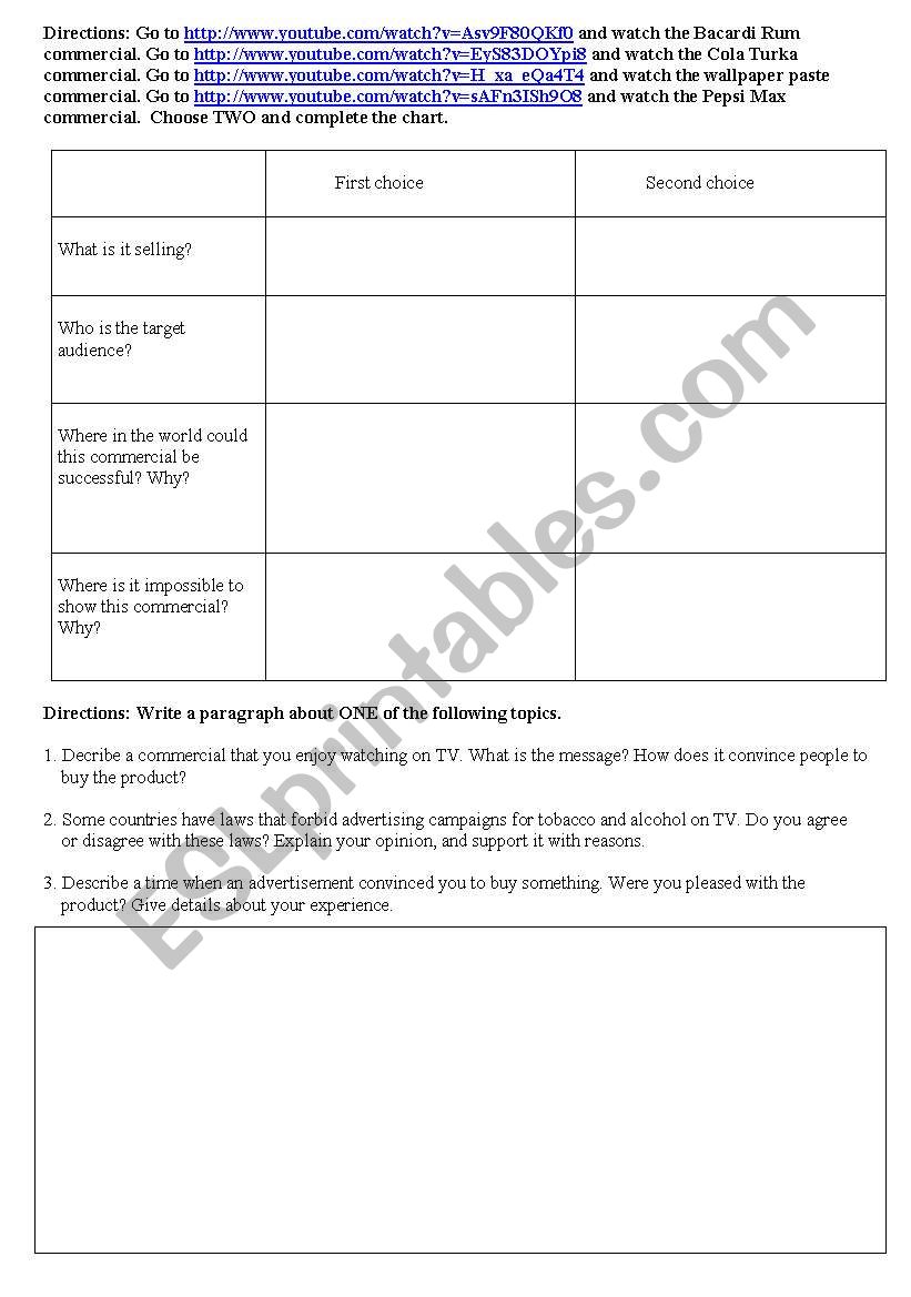 Advertising Part 2 worksheet