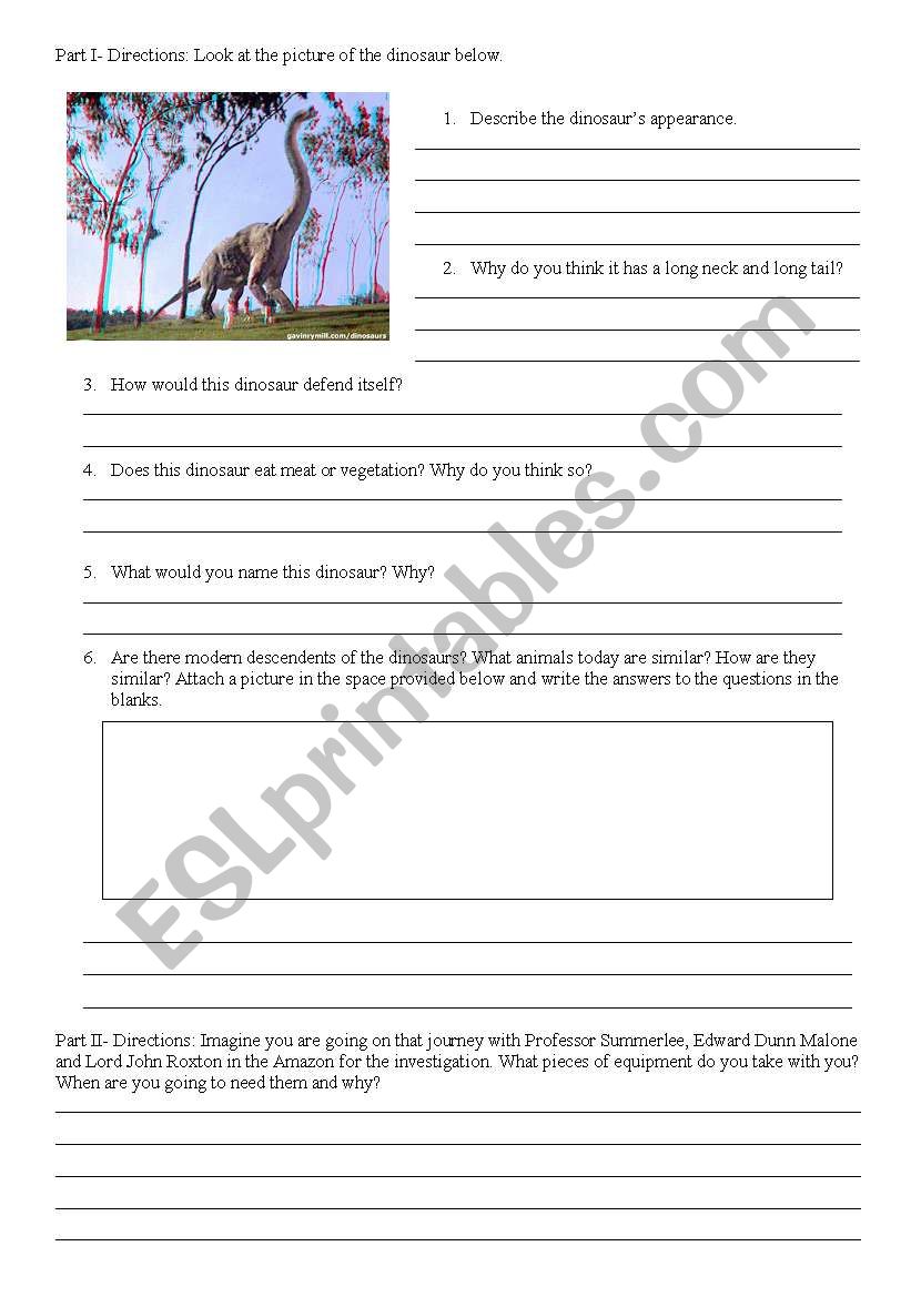Lost World and Dinosaurs worksheet