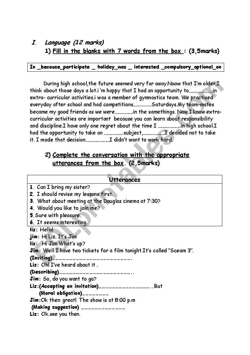 language mid test 8th form  worksheet