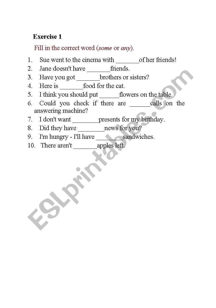 some or any worksheet