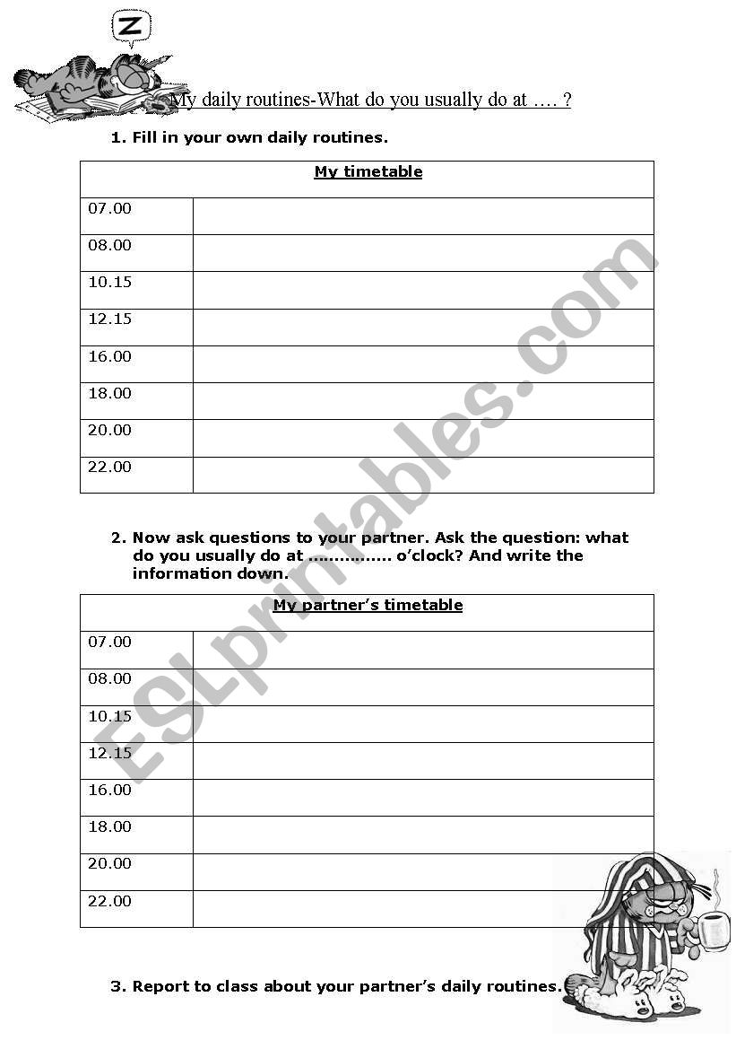 daily routine worksheet