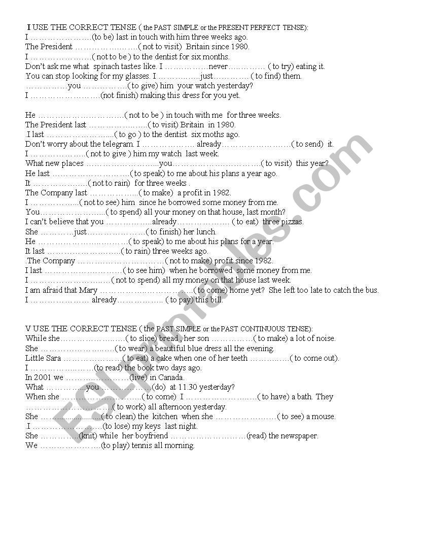 Past Simple T, Present Perfect, Past Continuous