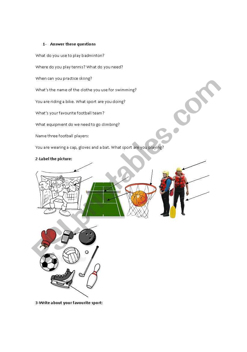 sport equipment worksheet