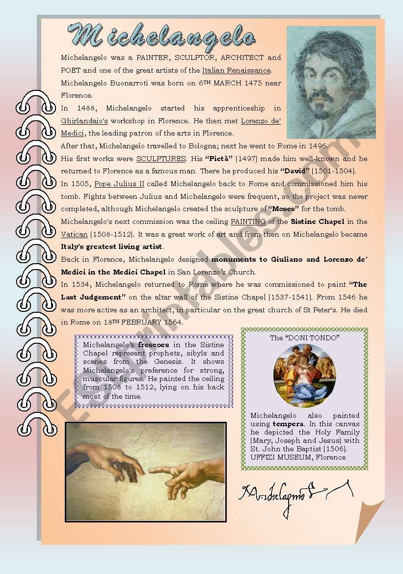 Michelangelo  worksheet