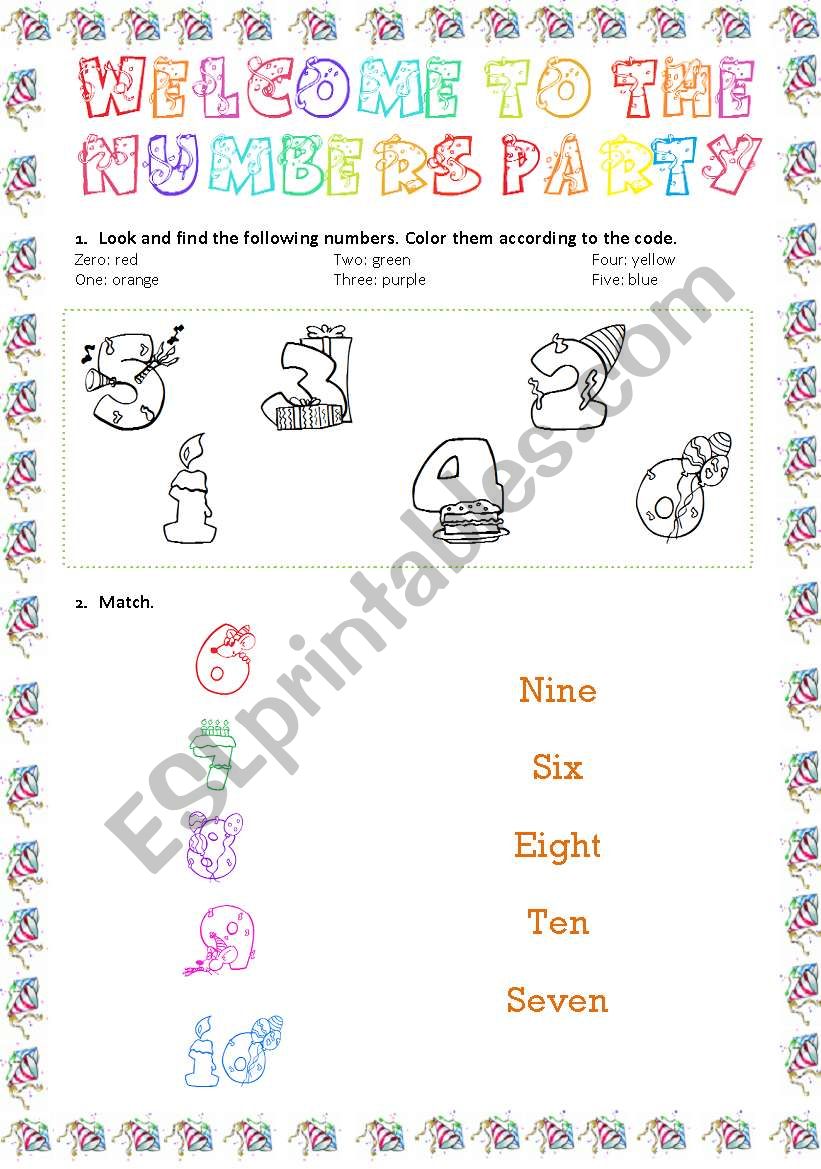 Numbers party  worksheet