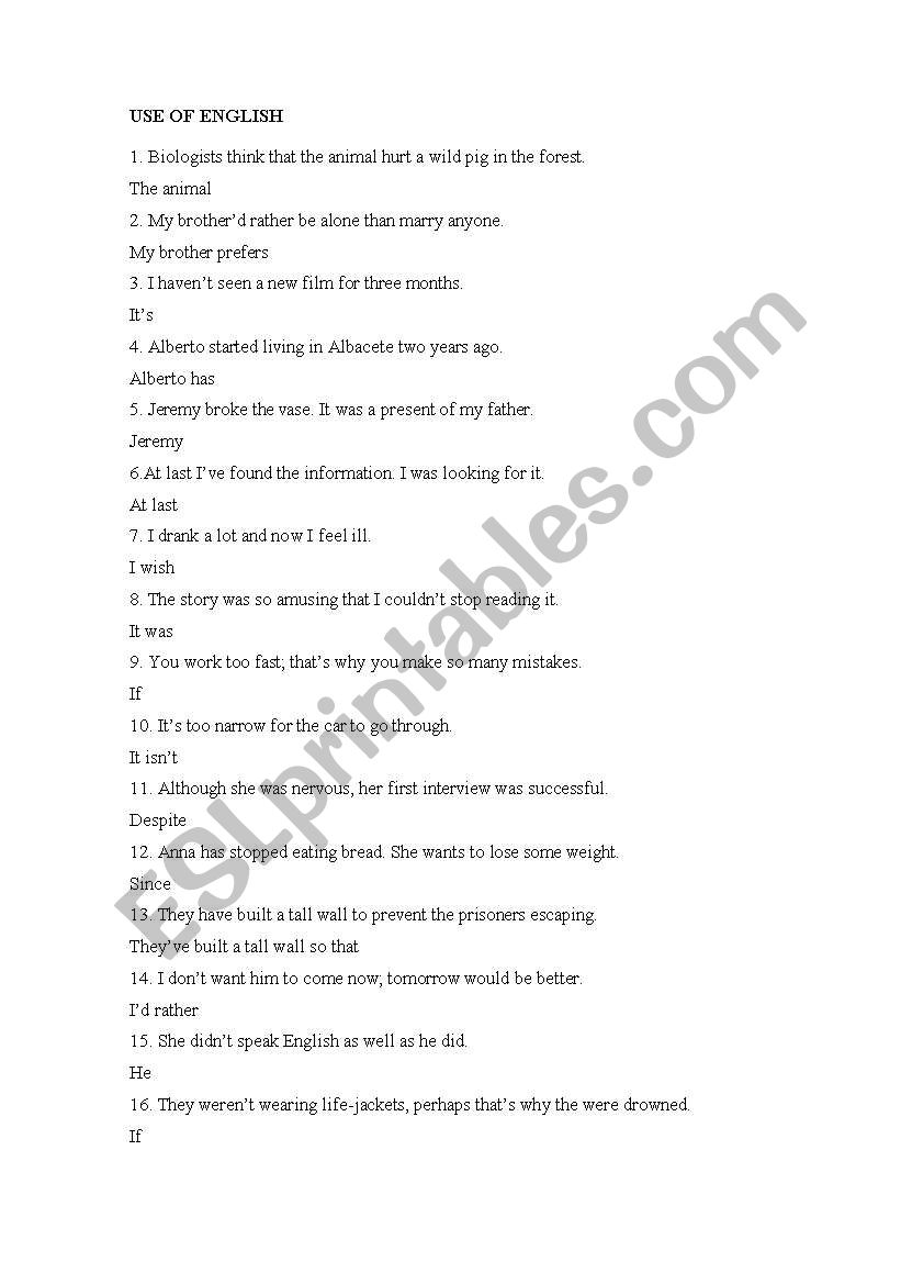 Rephrasings worksheet