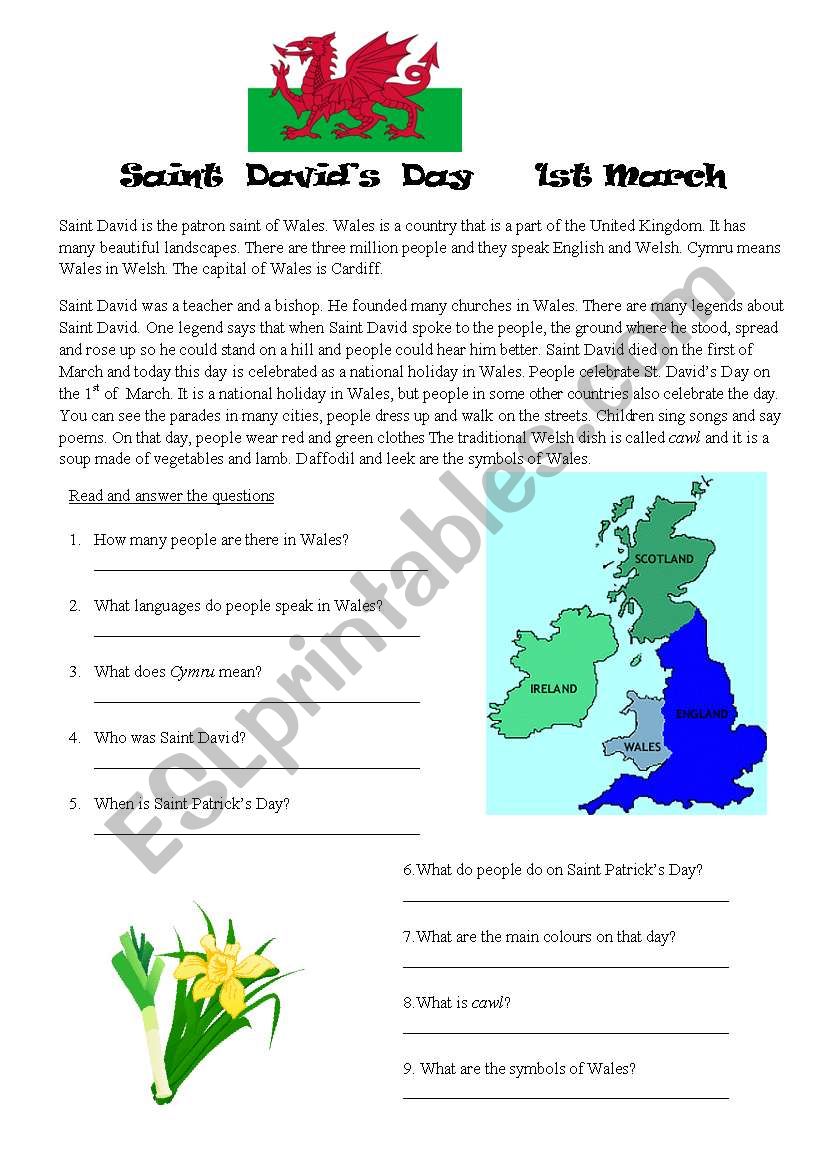 Saint DavidÂ´s Day worksheet