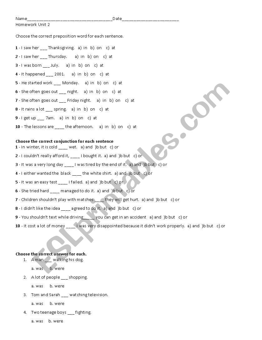 Review of coordinating conjunctions, and was and were/ wasnt werent