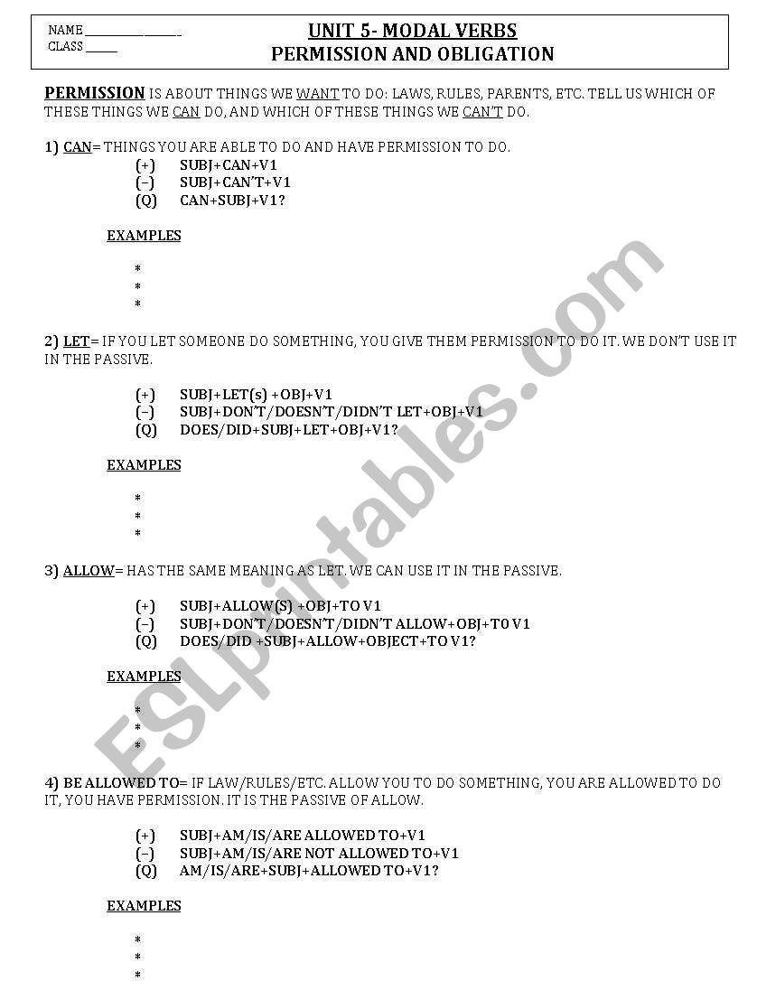 MODAL VERBS:PERMISSION AND OBLIGATION