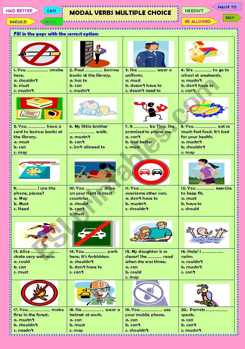 Modal verbs multiple choice (+ key)