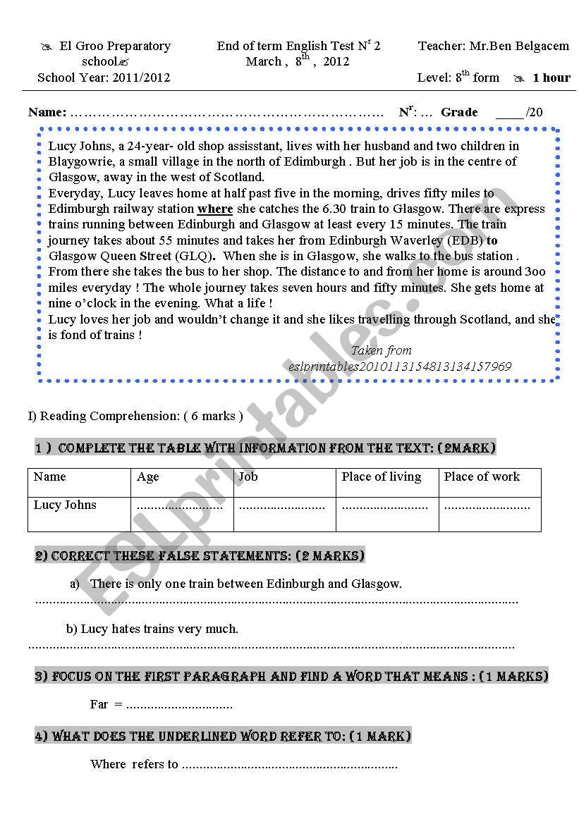 End of term test n 2  worksheet