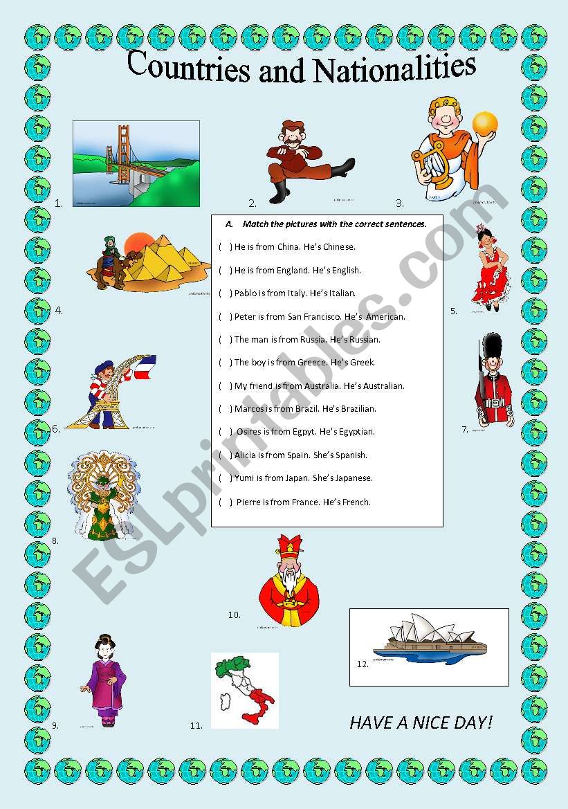 Coutries and Nationalities worksheet