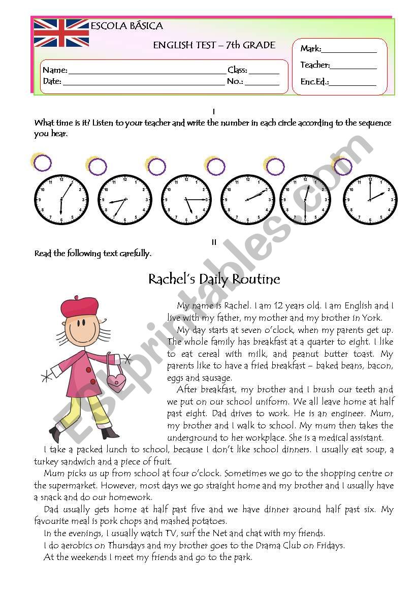 Test on Daily Routine Version B Part 1