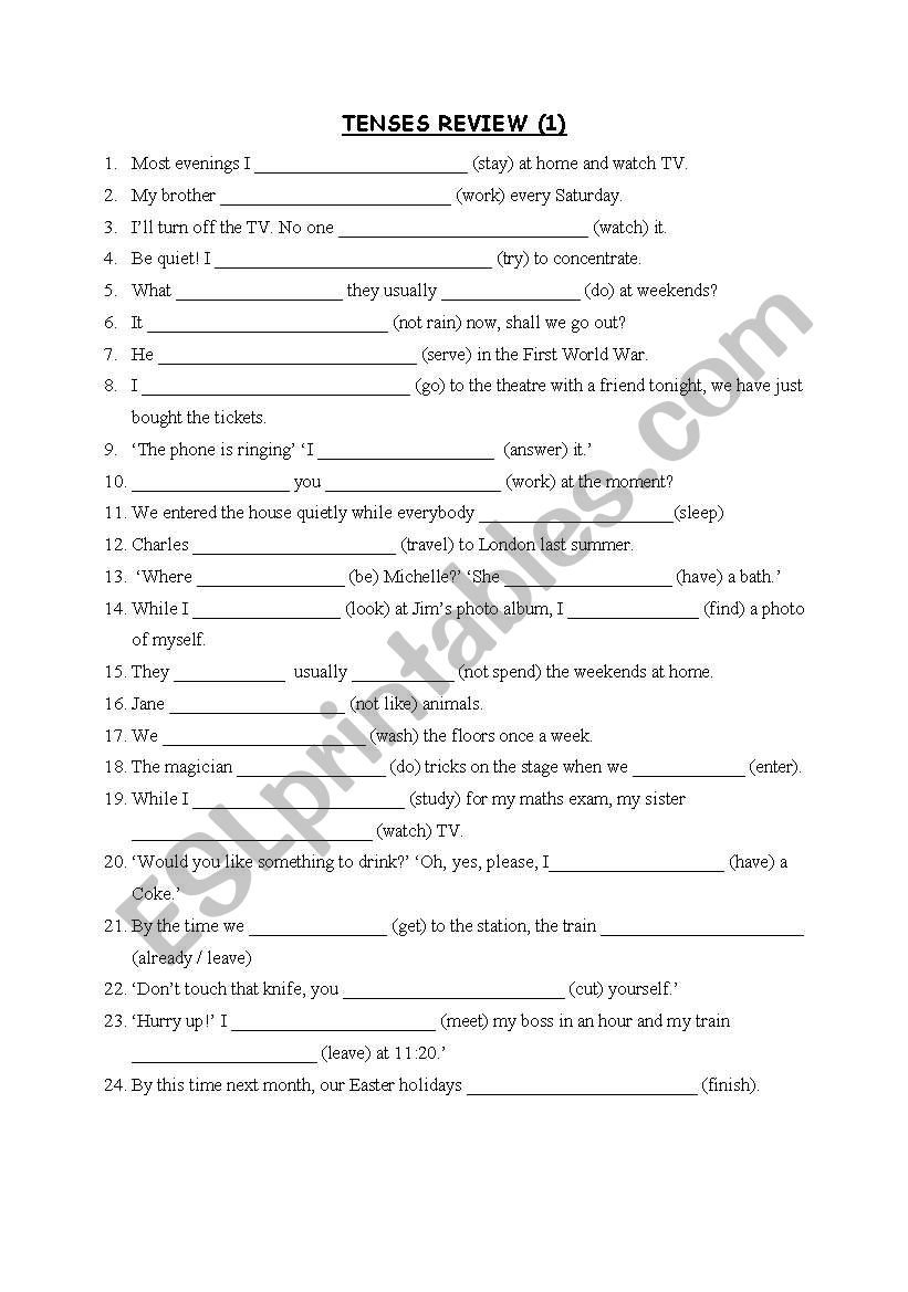 Verb tenses review worksheet