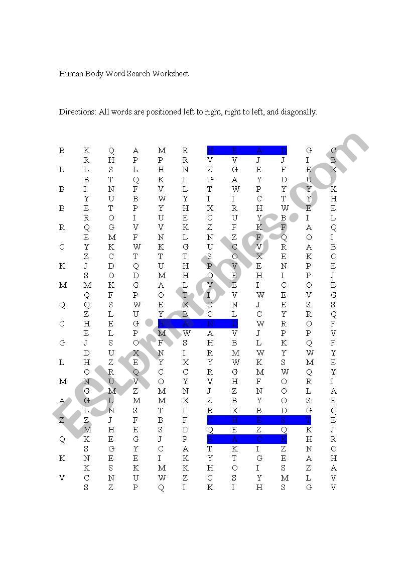 Human Body wordsearch  worksheet