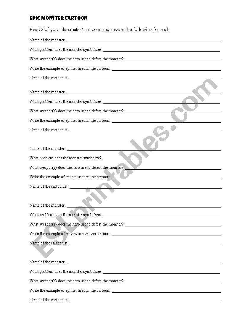 Epic Monster Cartoon worksheet