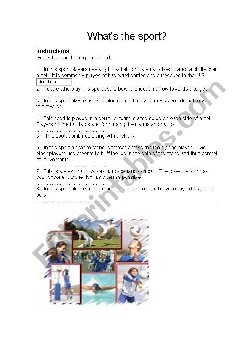 guess the sport worksheet