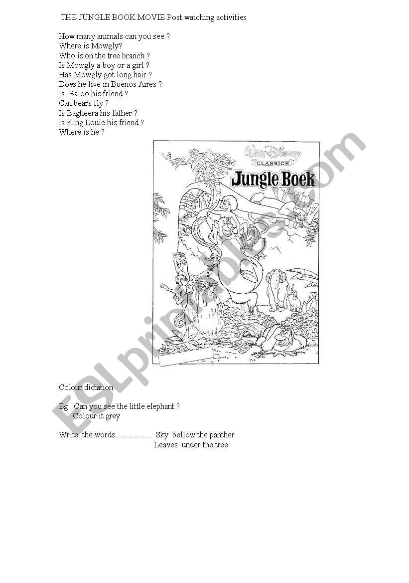 The jungle book  activities worksheet