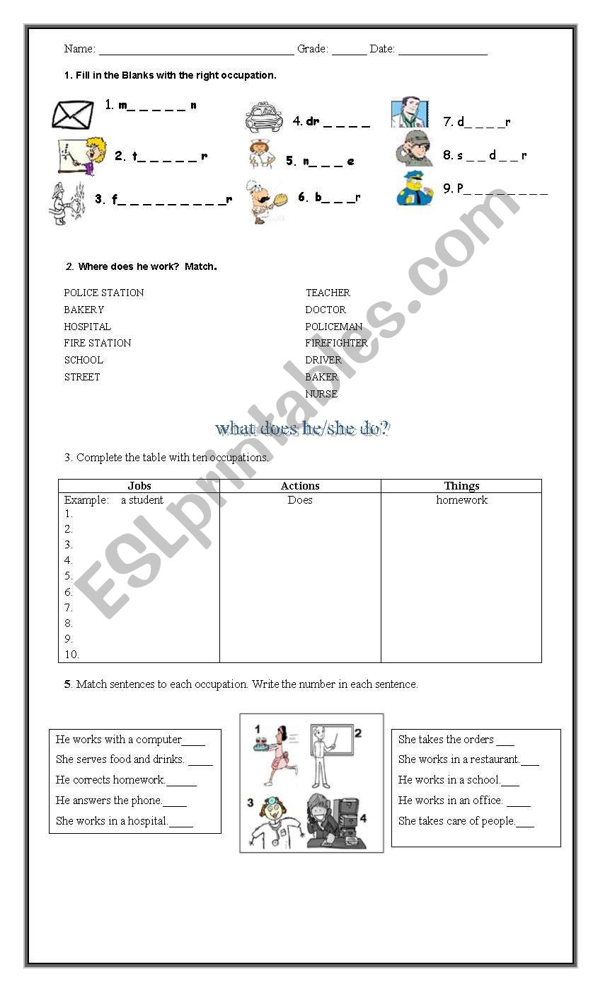 Occupation workshop  worksheet