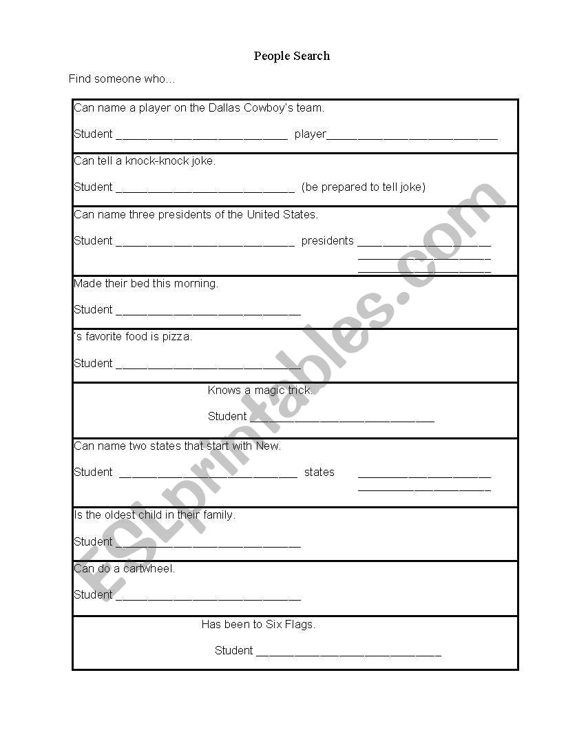 Scavenger Hunt worksheet