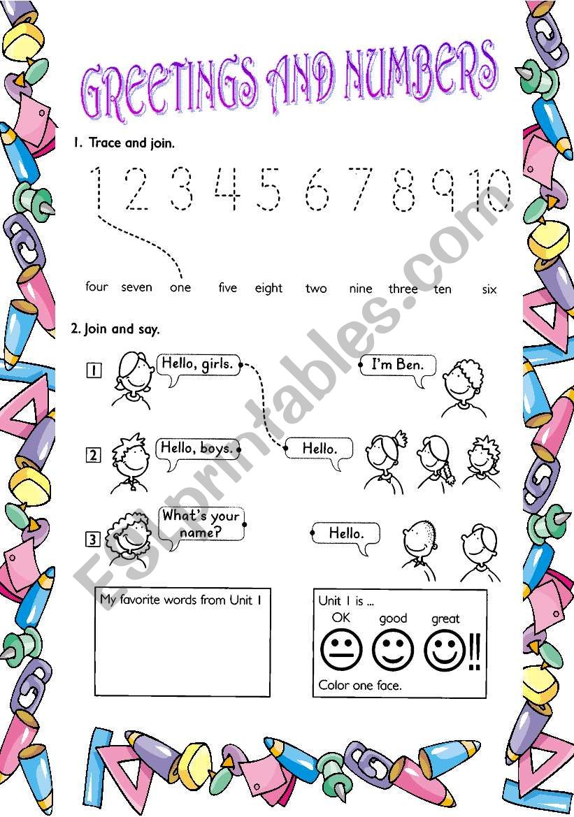 GREETINGS AND NUMBERS worksheet