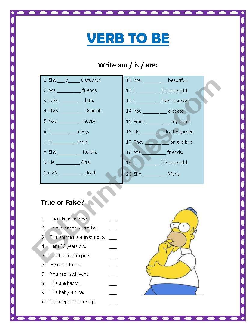 Verb To Be worksheet