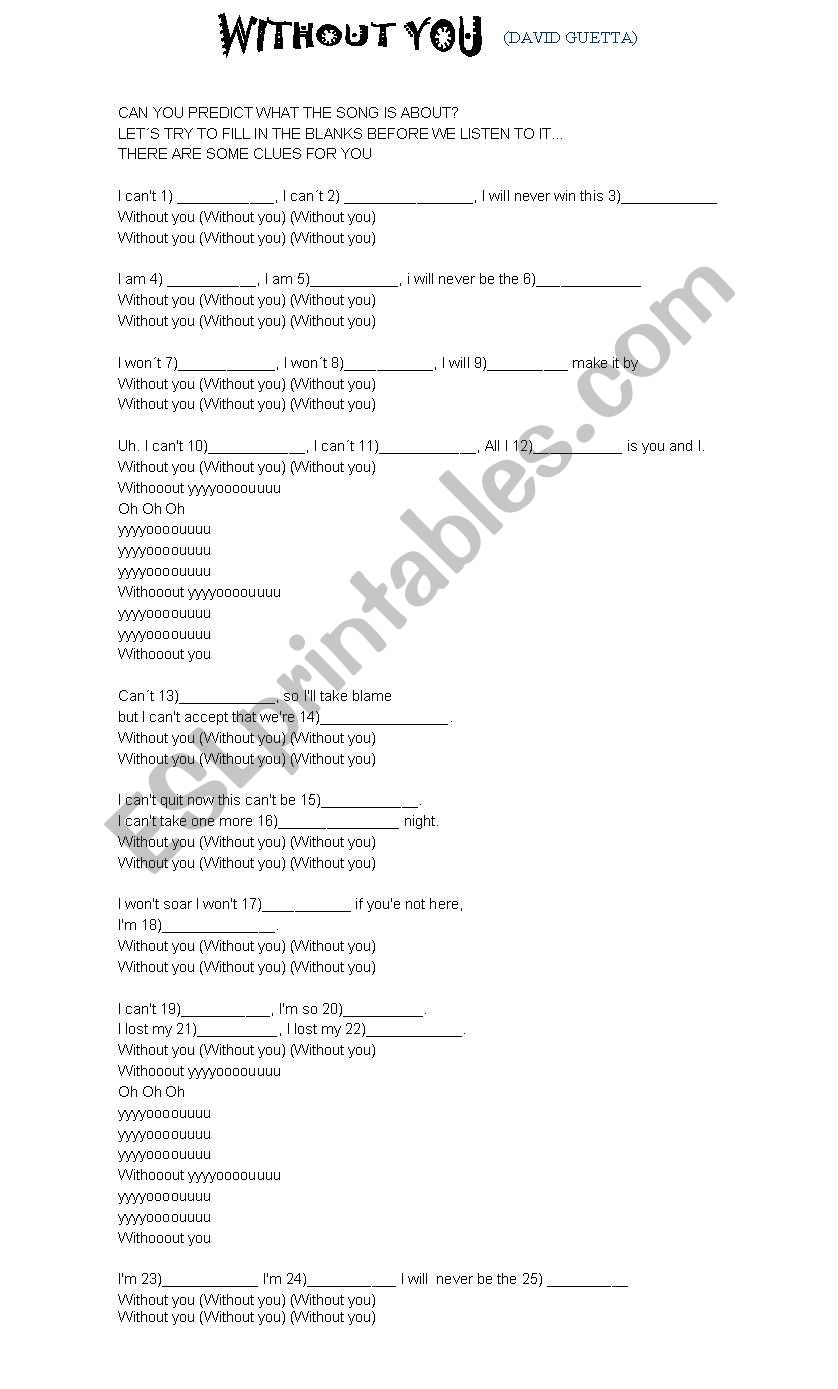 without you worksheet