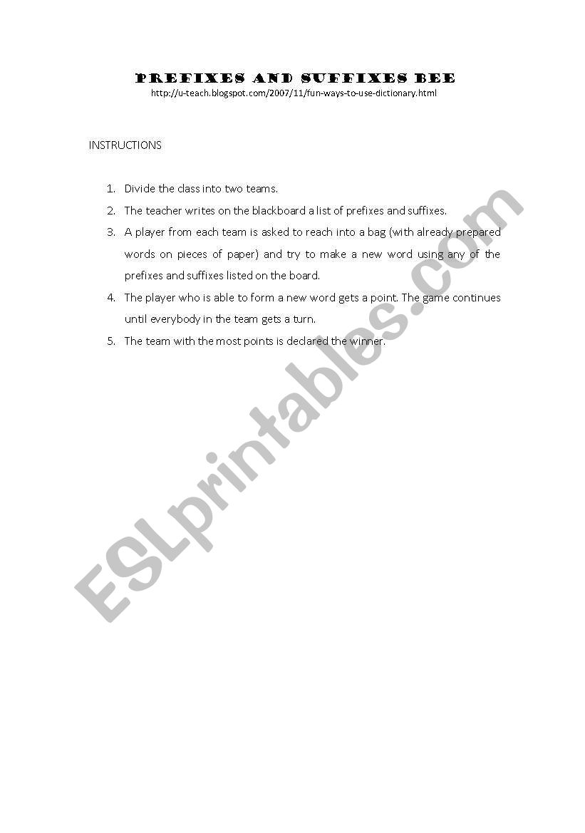 Prefixes & Suffixes worksheet