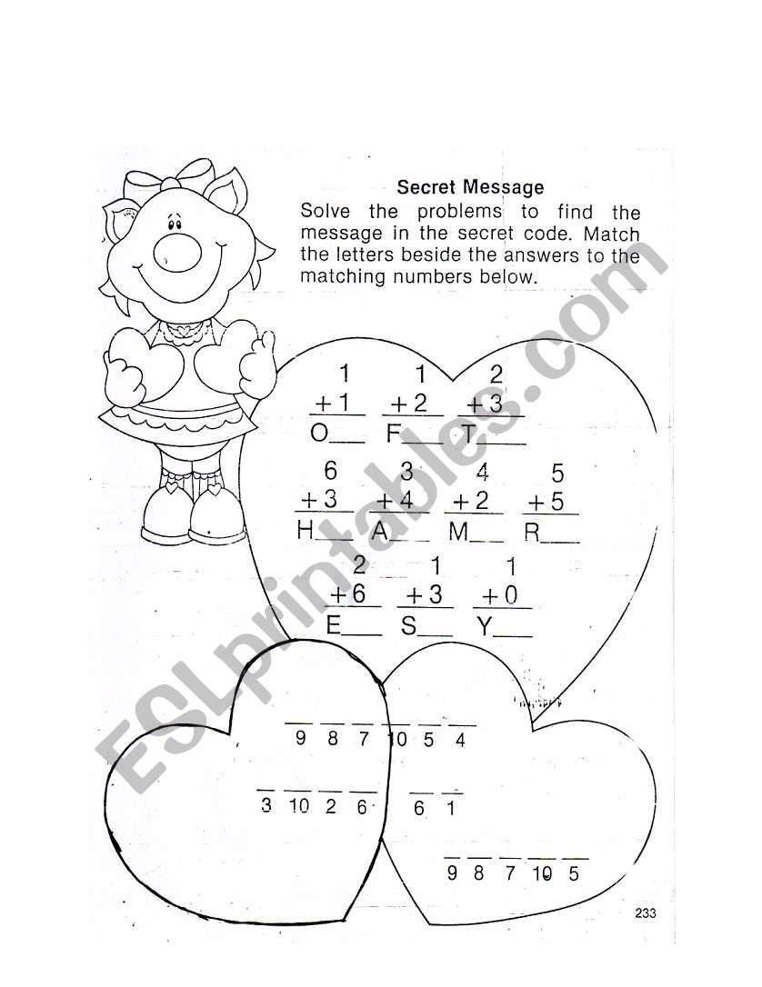 message with numbers worksheet