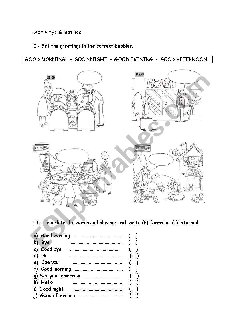 Greetings and Farewells worksheet