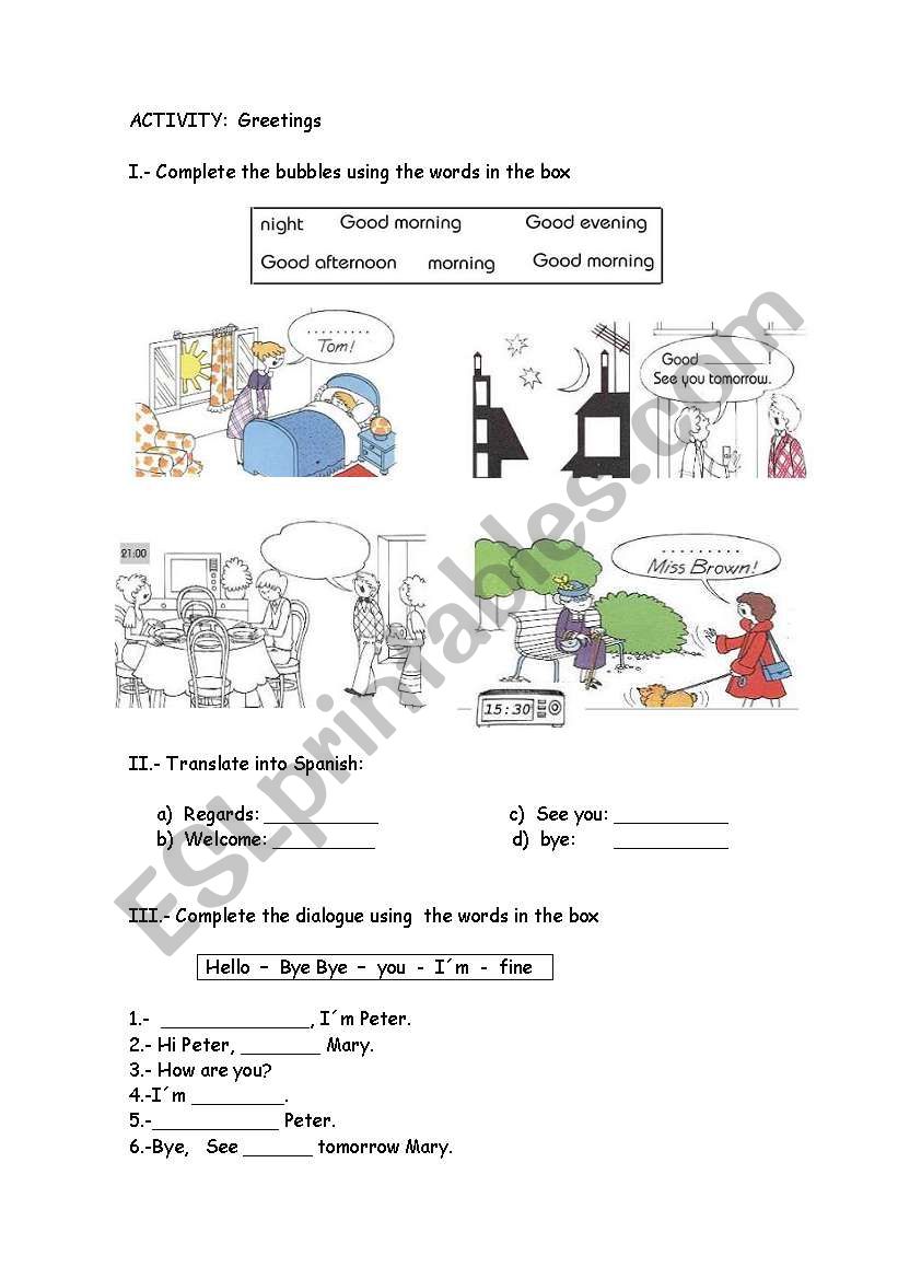 Greetings and Farewells worksheet