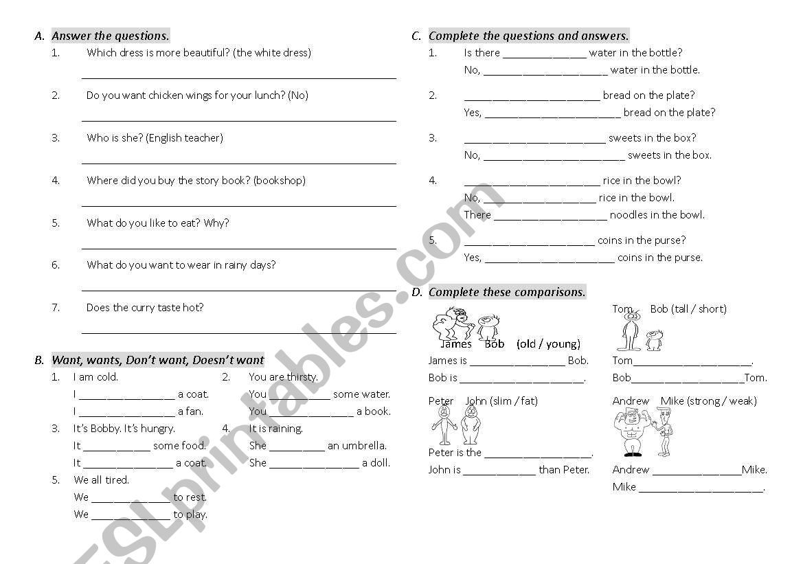 Short Quize (different questions + Comparative + Superlative)