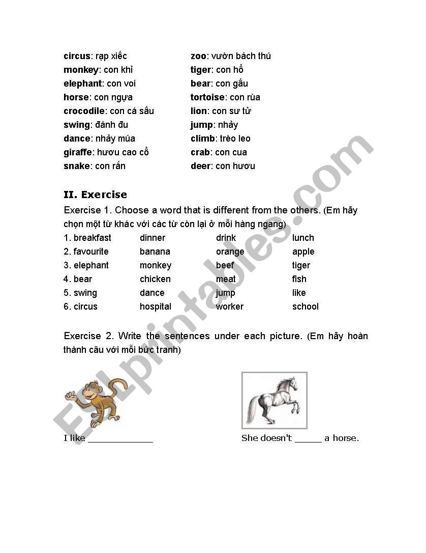 Circus worksheet