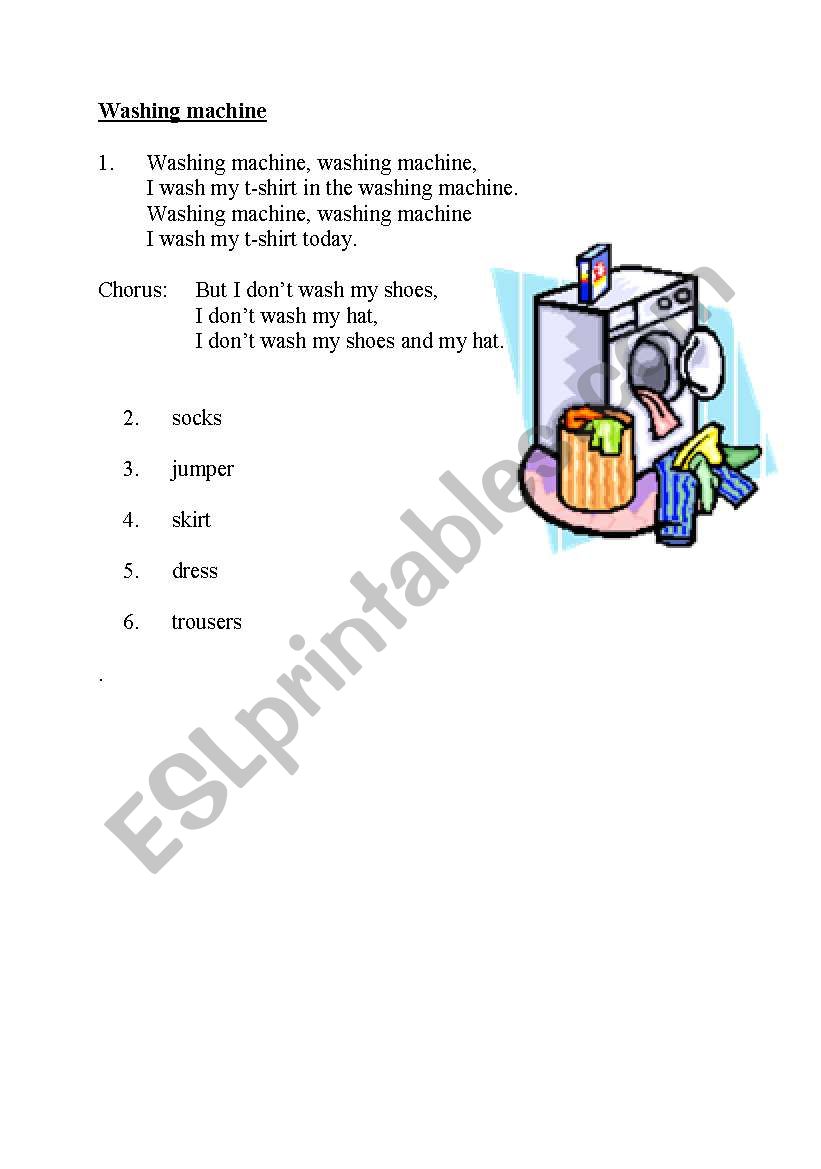 Washing machine song worksheet