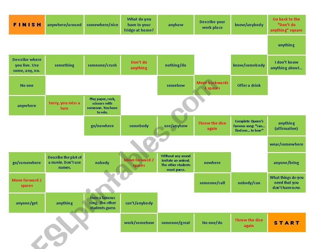 Some/Any/no Boardgame worksheet