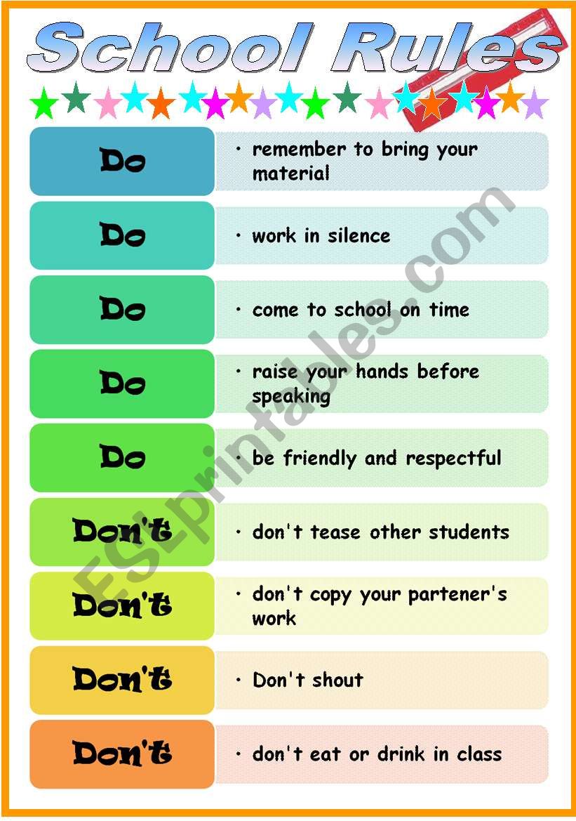 Editable school rules for School Open day