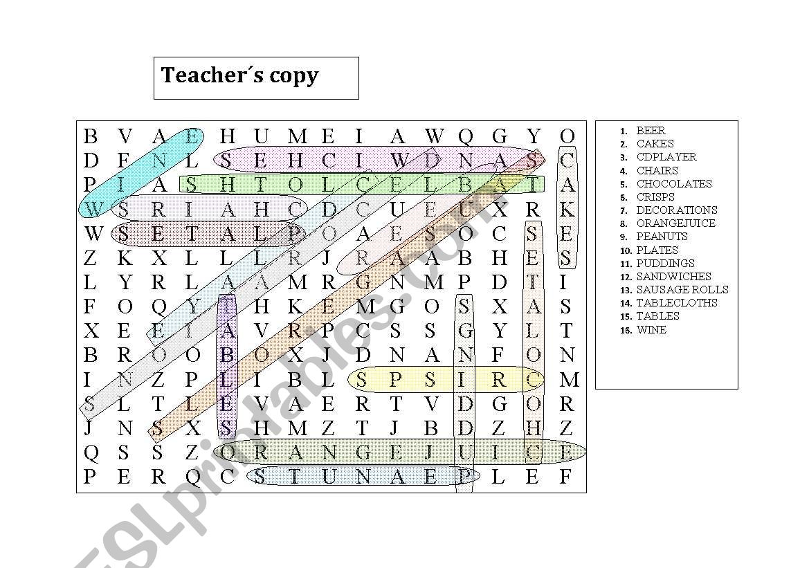 Wordsearch - Party Vocabulary worksheet