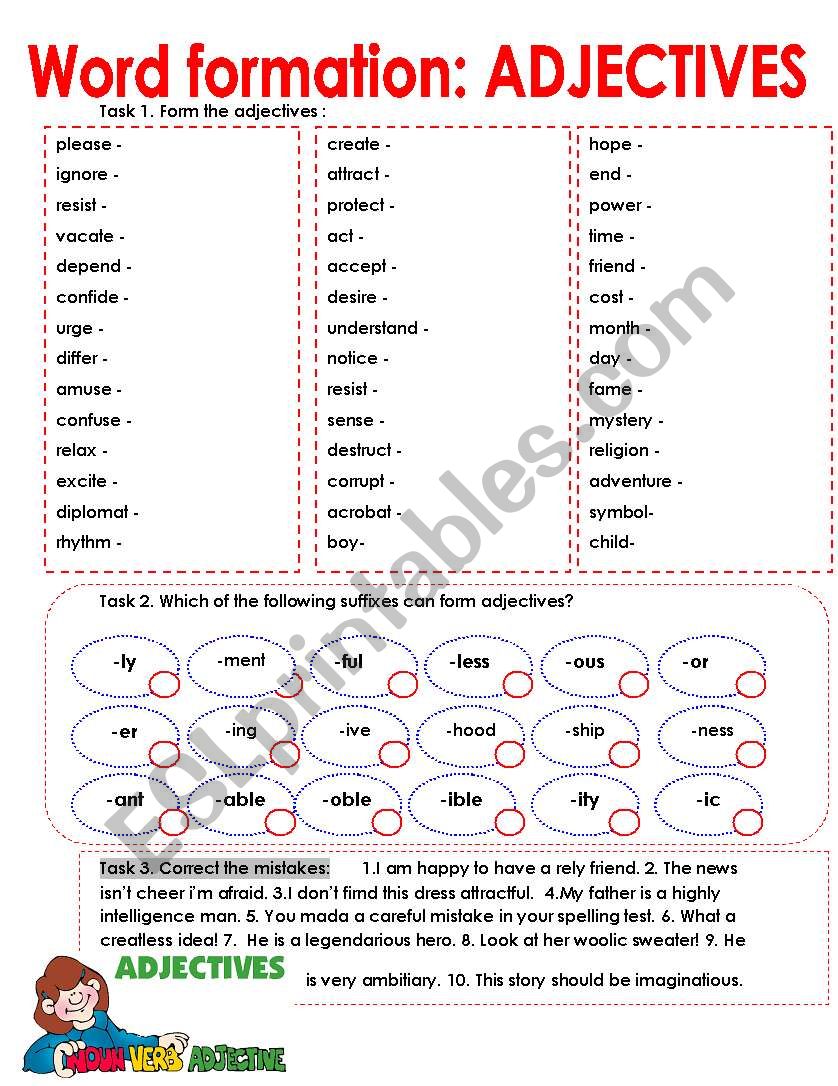 Word Formation ADJECTIVES ESL Worksheet By Nurikzhan