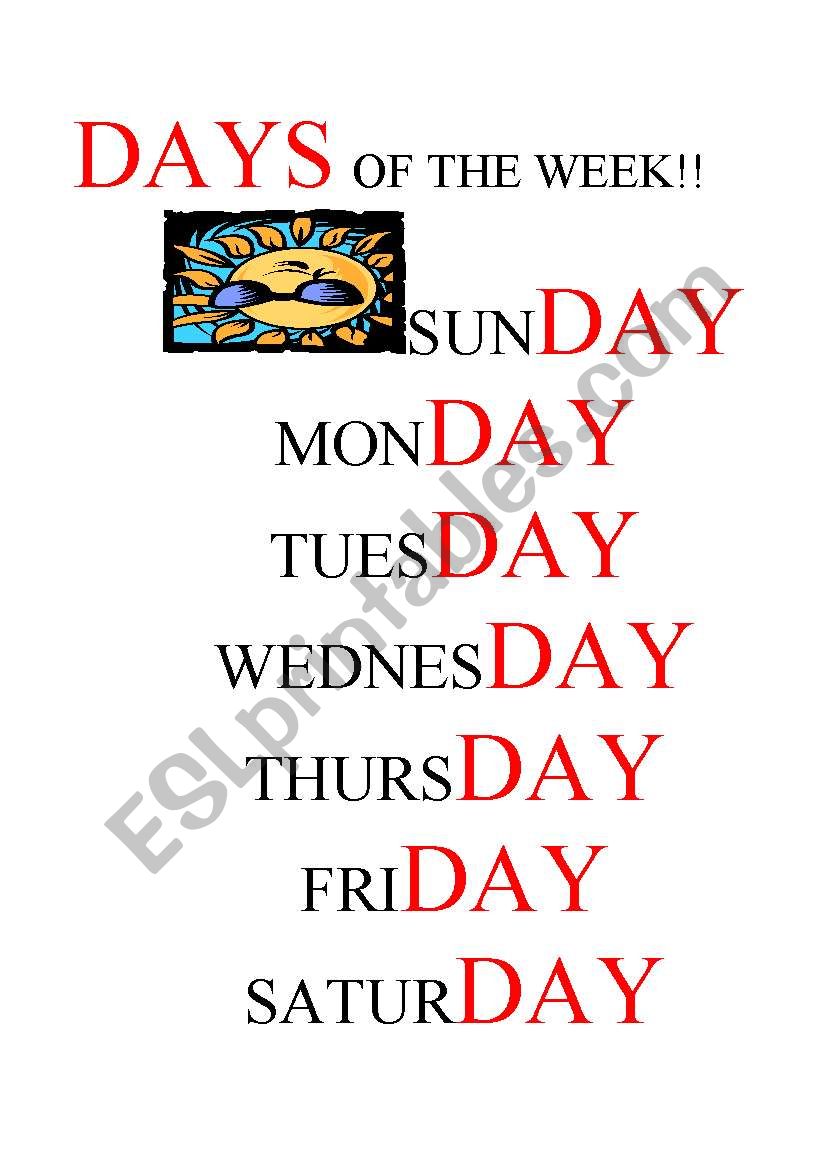 DAYS OF THE WEEK worksheet