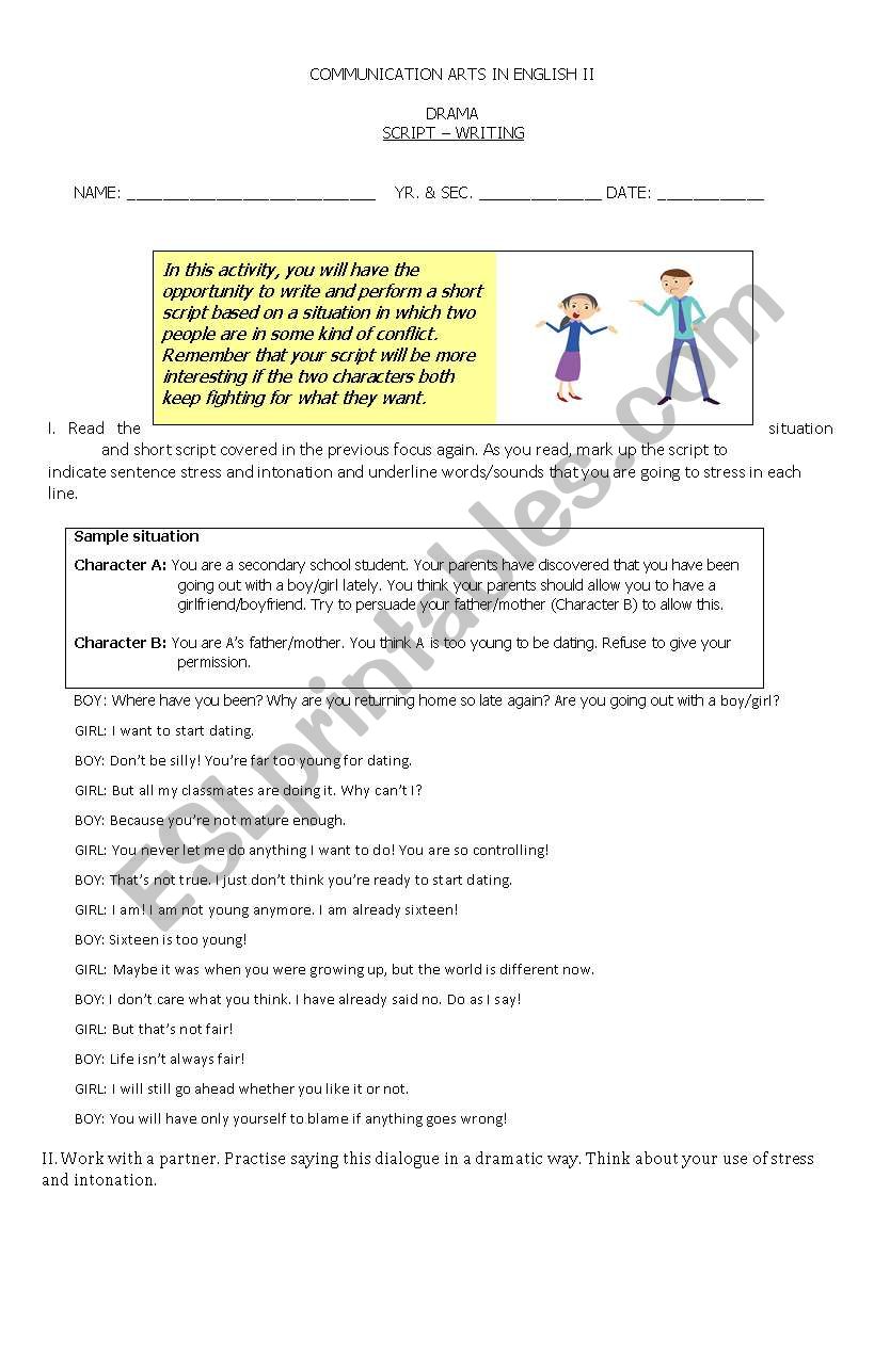 SCRIPT WRITING worksheet