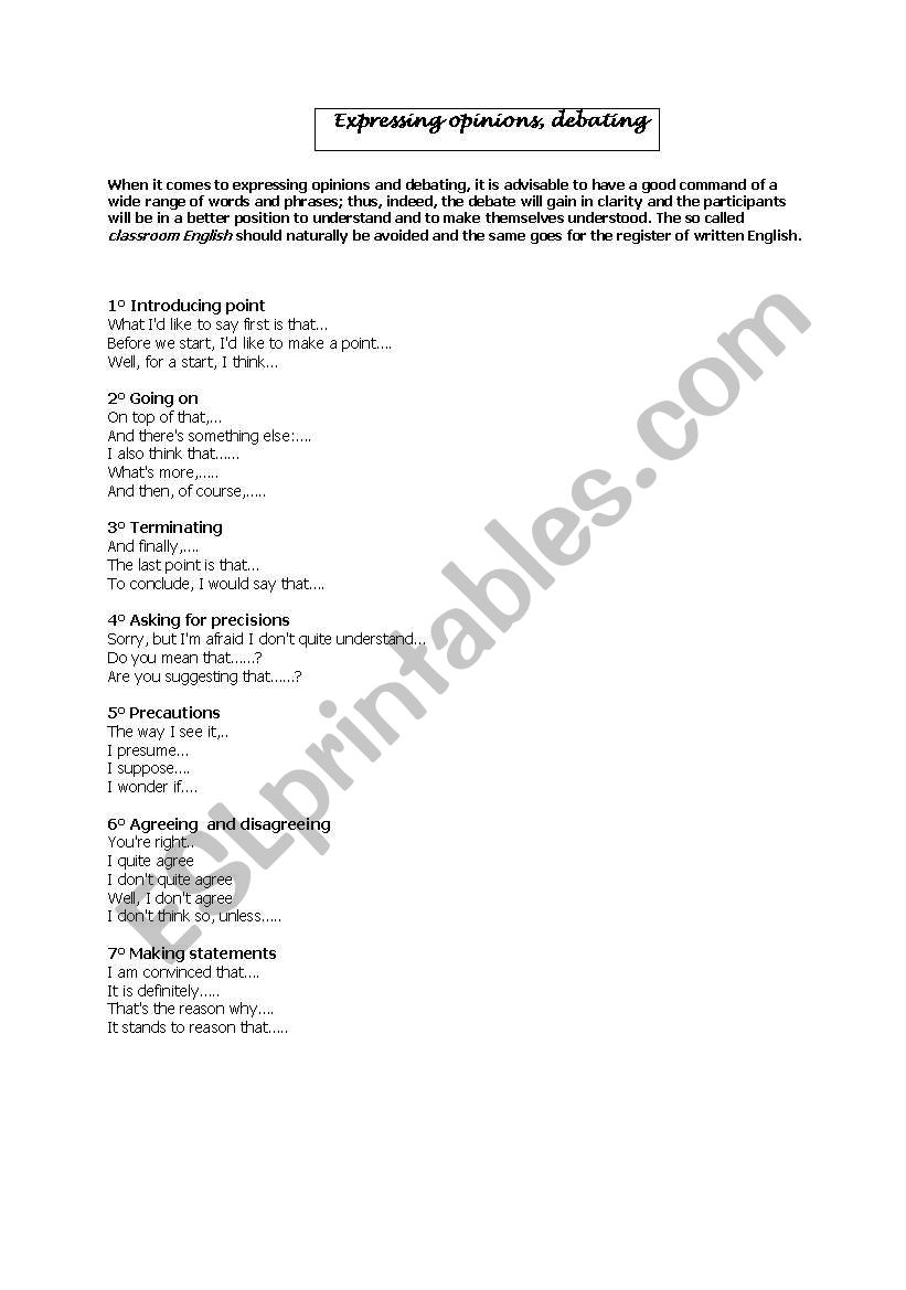 Expressing opinions worksheet