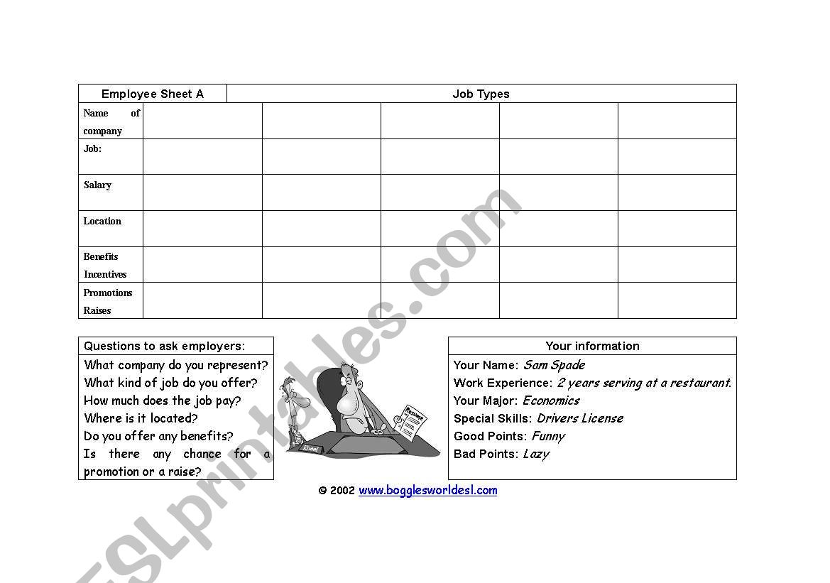 jobseekers worksheet