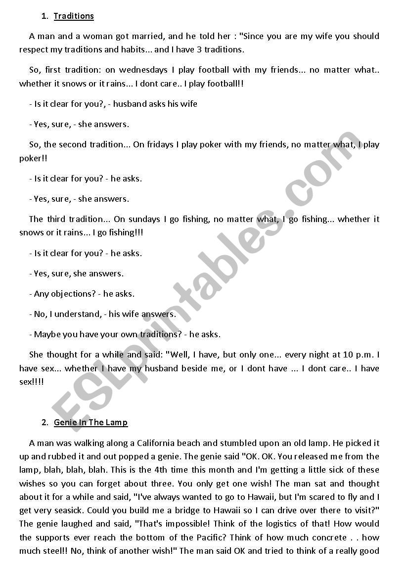 Short Stories worksheet