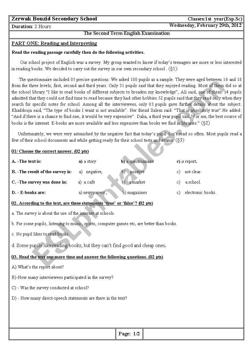 survey worksheet