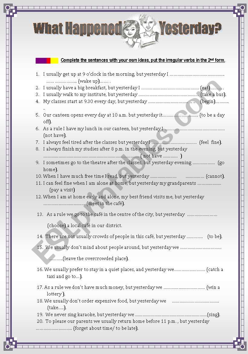 Past Simple irregular verbs worksheet