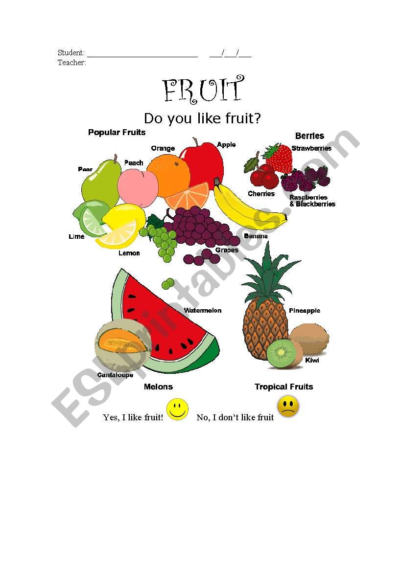 Fruit worksheet