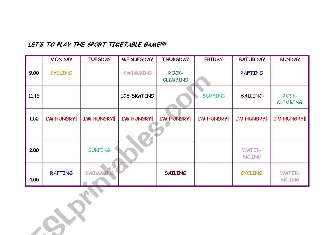 Asking questions about this timetable, In pair work